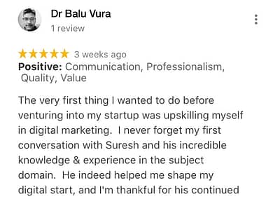 Dr. Balu - Web Marketing Academy Students Reviews